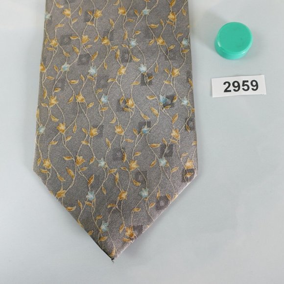 Marelli Duo Accessories Neck Tie Mens Gray Floral Silk Vine Garden